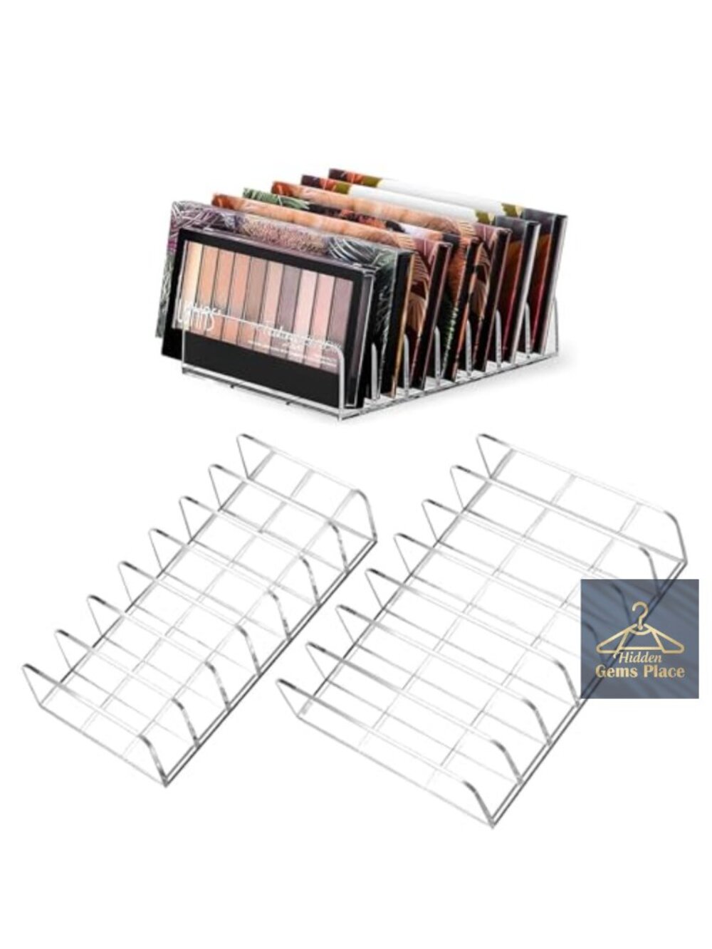 Acrylic Makeup Palette Organizer with 7 Compartments, 2 Pieces, Clear Storage